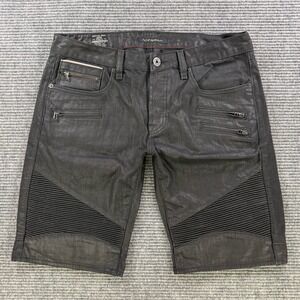 Cult of Individuality Moto Shorts Mens 34 Black Coated Biker Denim Streetwear